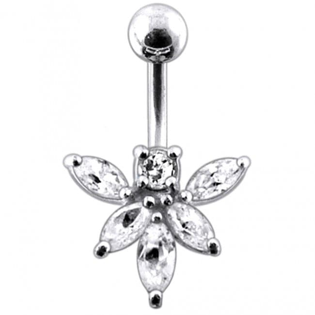 Jeweled Orchid Flower Non-Moving Belly Ring - Monster Piercing