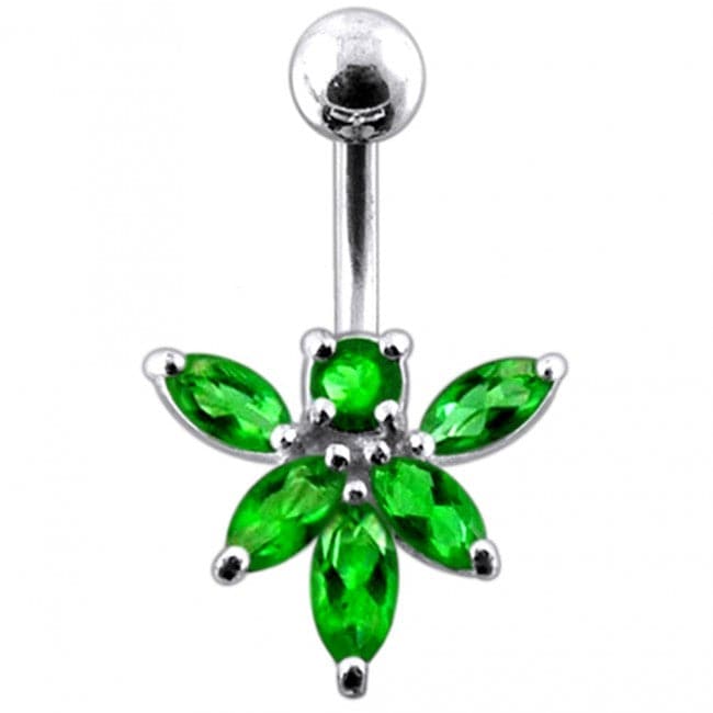 Jeweled Orchid Flower Non-Moving Belly Ring - Monster Piercing