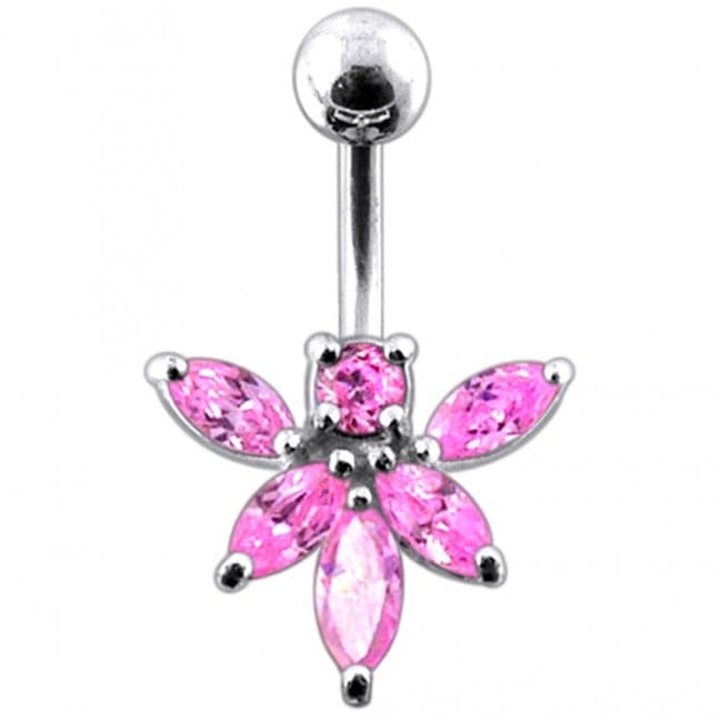 Jeweled Orchid Flower Non-Moving Belly Ring - Monster Piercing