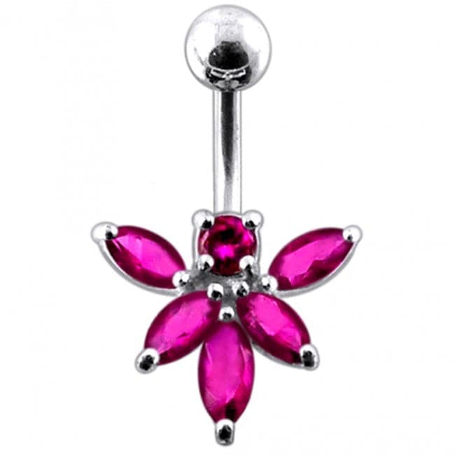 Jeweled Orchid Flower Non-Moving Belly Ring - Monster Piercing