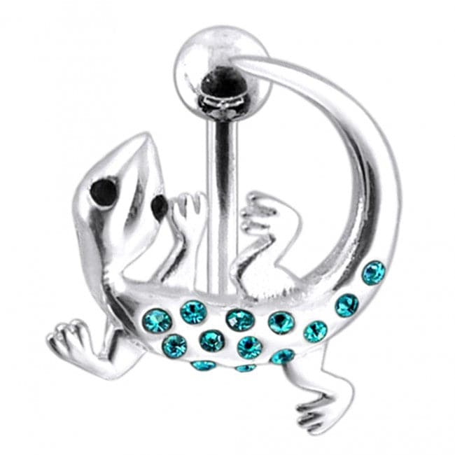 Jeweled Gecko Around Non-Moving Belly Ring - Monster Piercing