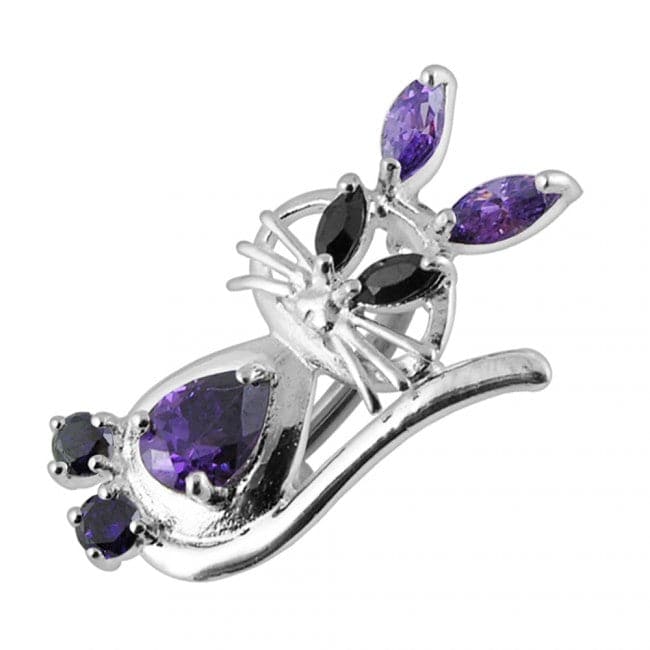 Halloween Jeweled Cat Non-Moving Belly Ring - Monster Piercing