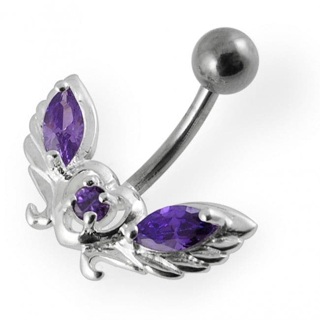 Jeweled wings with Heart Non-Moving Belly Ring - Monster Piercing