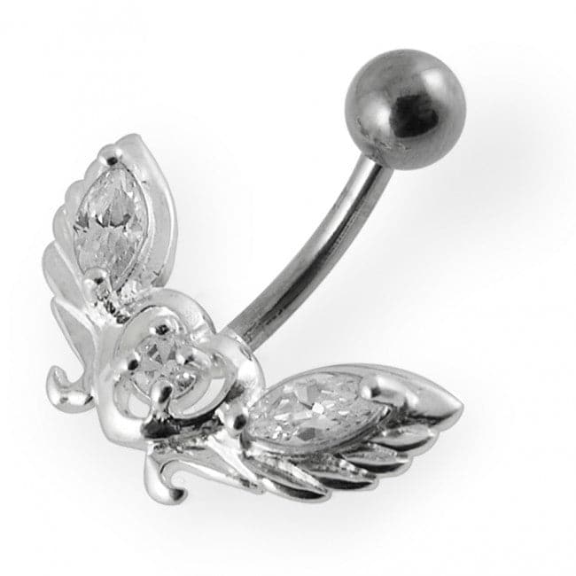 Jeweled wings with Heart Non-Moving Belly Ring - Monster Piercing