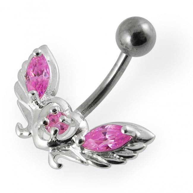 Jeweled wings with Heart Non-Moving Belly Ring - Monster Piercing