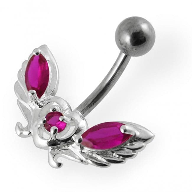 Jeweled wings with Heart Non-Moving Belly Ring - Monster Piercing