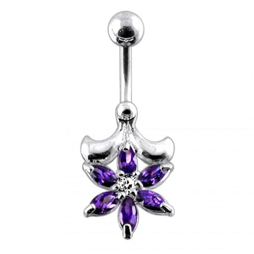 Jeweled Flower Non-Moving Belly Ring - Monster Piercing