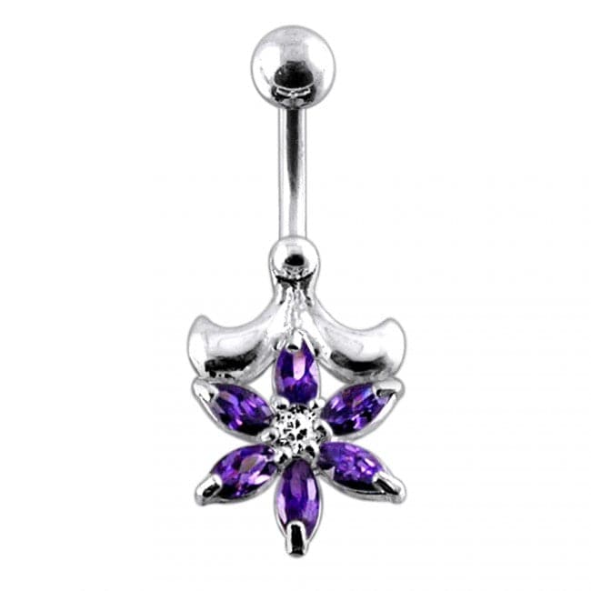 Jeweled Flower Non-Moving Belly Ring - Monster Piercing