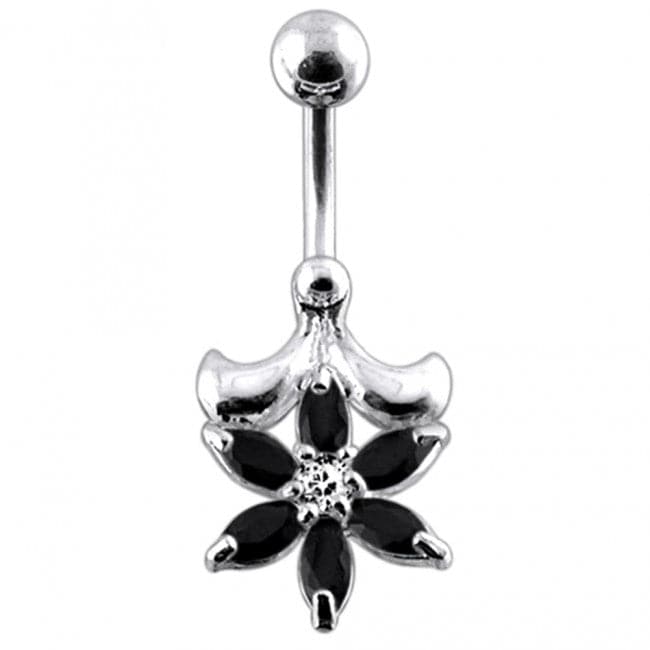 Jeweled Flower Non-Moving Belly Ring - Monster Piercing