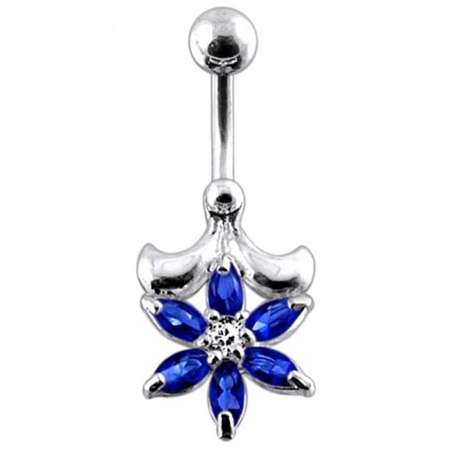 Jeweled Flower Non-Moving Belly Ring - Monster Piercing