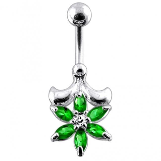 Jeweled Flower Non-Moving Belly Ring - Monster Piercing