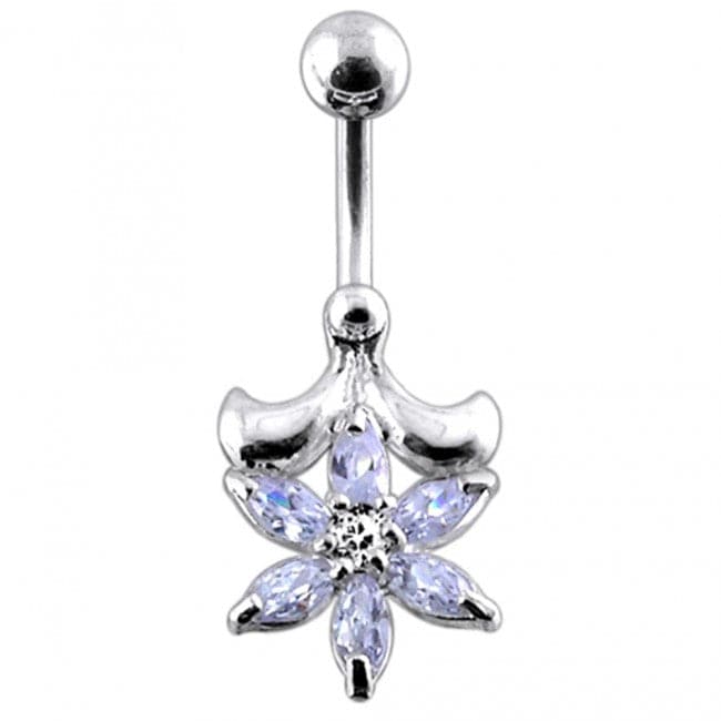 Jeweled Flower Non-Moving Belly Ring - Monster Piercing