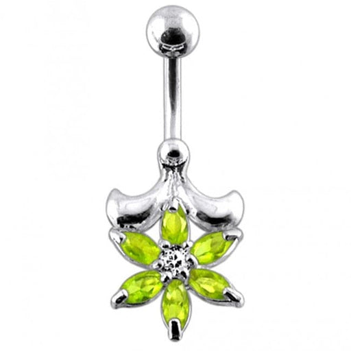 Jeweled Flower Non-Moving Belly Ring - Monster Piercing