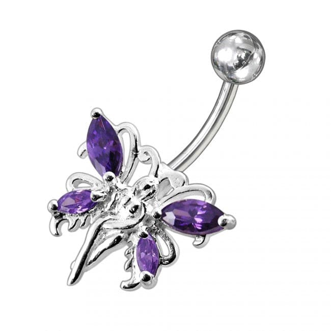 Butterfly angel Jewelled Non-Moving Belly Ring - Monster Piercing