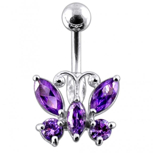 Jeweled Butterfly Non-Moving Belly Ring - Monster Piercing