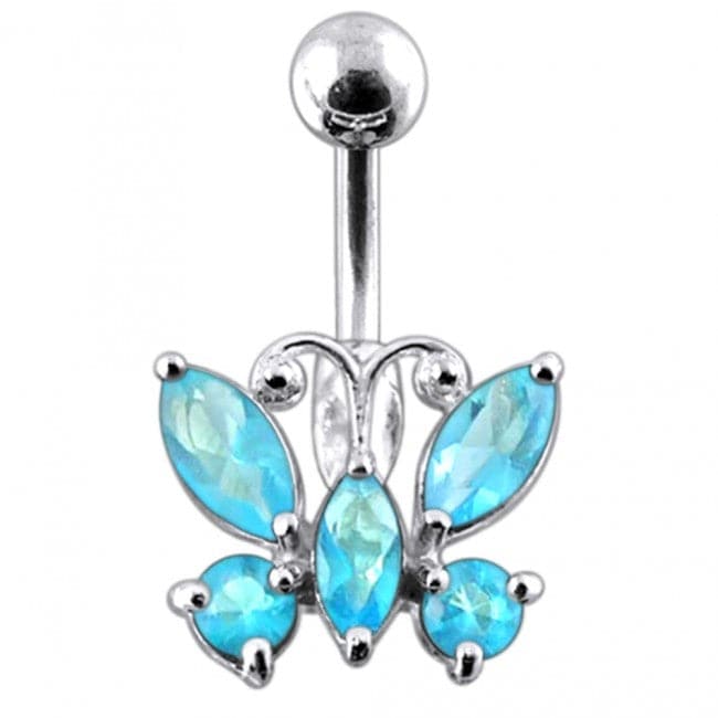 Jeweled Butterfly Non-Moving Belly Ring - Monster Piercing