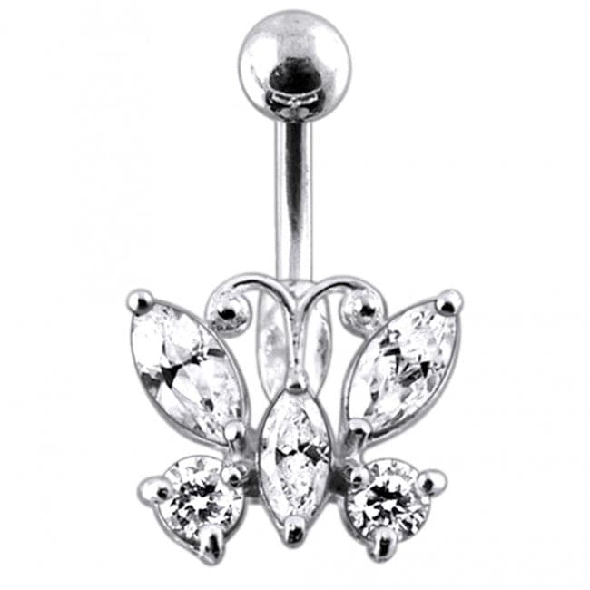 Jeweled Butterfly Non-Moving Belly Ring - Monster Piercing