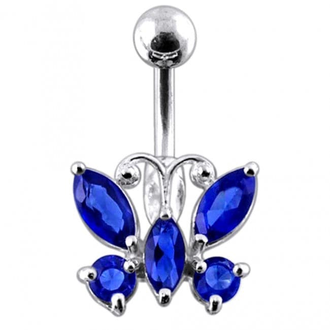 Jeweled Butterfly Non-Moving Belly Ring - Monster Piercing