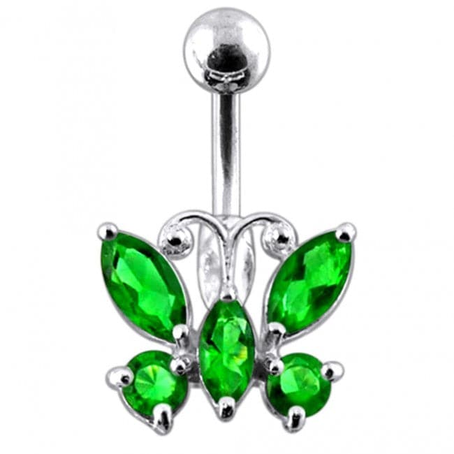 Jeweled Butterfly Non-Moving Belly Ring - Monster Piercing