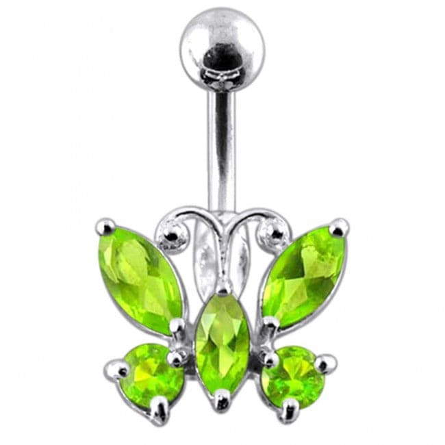 Jeweled Butterfly Non-Moving Belly Ring - Monster Piercing