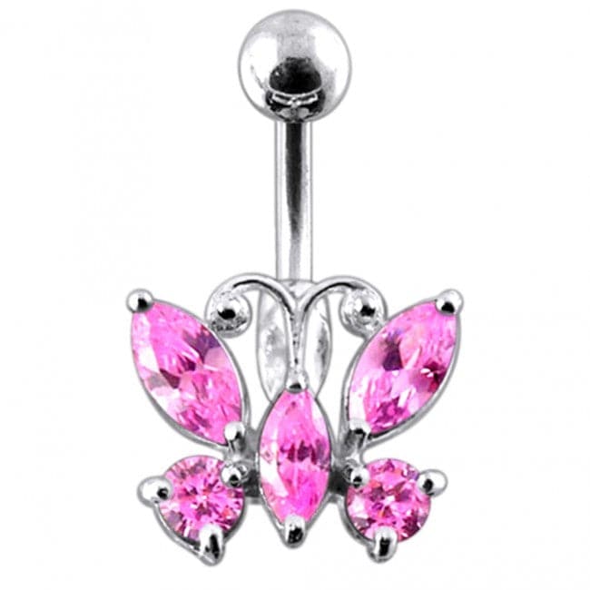 Jeweled Butterfly Non-Moving Belly Ring - Monster Piercing