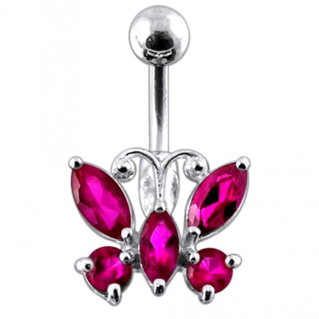 Jeweled Butterfly Non-Moving Belly Ring - Monster Piercing