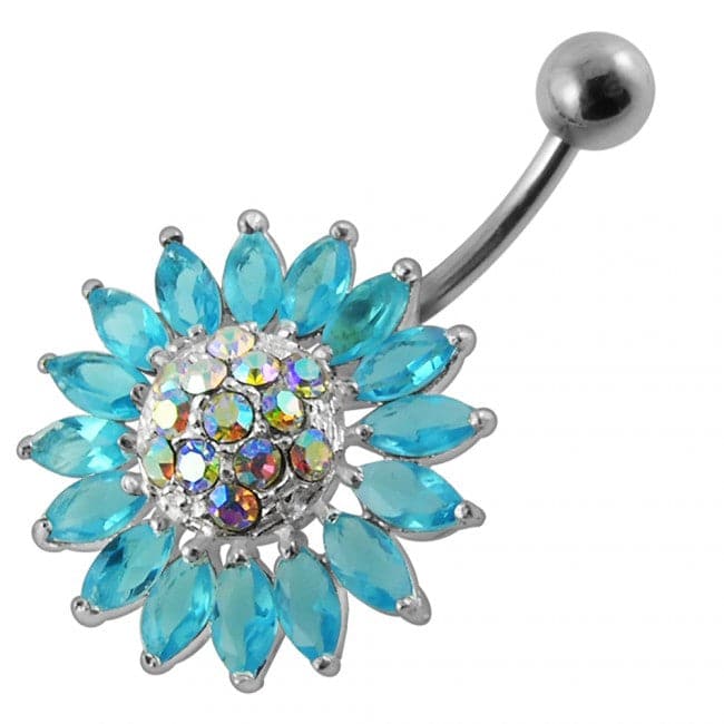 Jeweled Sun Flower Non-Moving Belly Ring - Monster Piercing