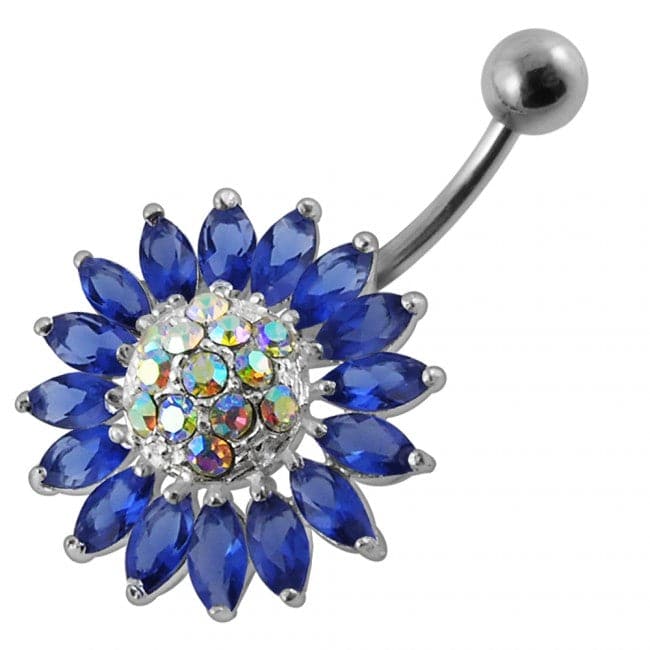 Jeweled Sun Flower Non-Moving Belly Ring - Monster Piercing