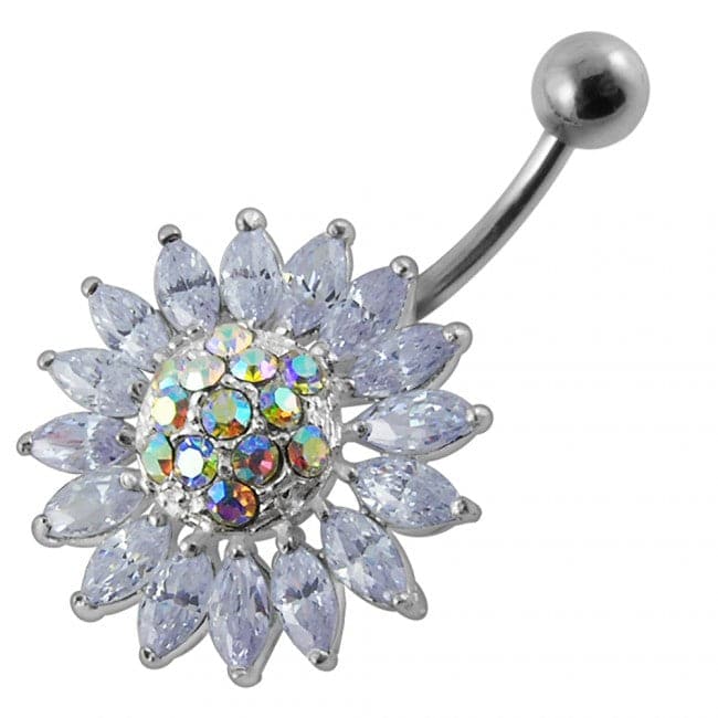 Jeweled Sun Flower Non-Moving Belly Ring - Monster Piercing