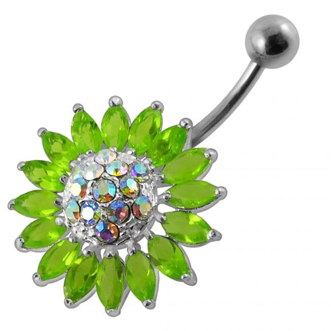 Jeweled Sun Flower Non-Moving Belly Ring - Monster Piercing