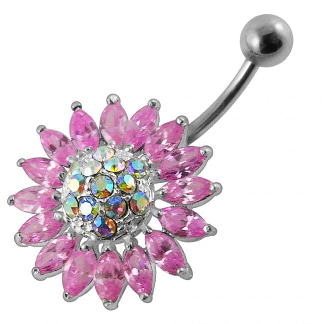 Jeweled Sun Flower Non-Moving Belly Ring - Monster Piercing