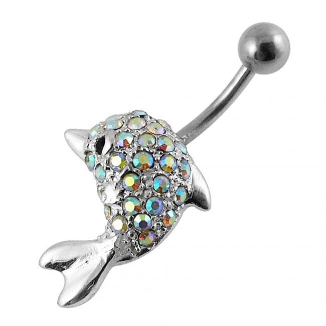 Jeweled Dolphin Navel Belly Ring - Monster Piercing