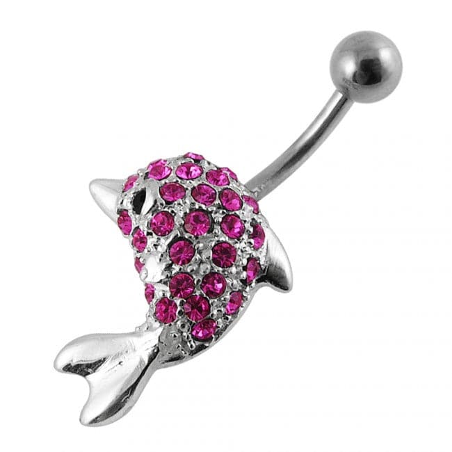 Jeweled Dolphin Navel Belly Ring - Monster Piercing