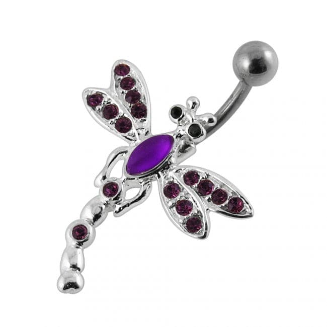 Jeweled Dragon Fly Non-Moving Belly Ring - Monster Piercing