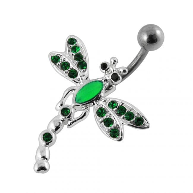 Jeweled Dragon Fly Non-Moving Belly Ring - Monster Piercing