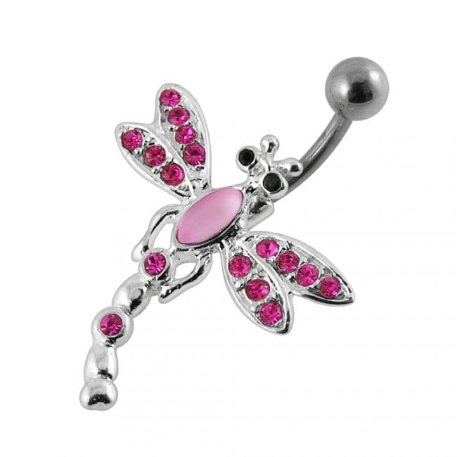 Jeweled Dragon Fly Non-Moving Belly Ring - Monster Piercing