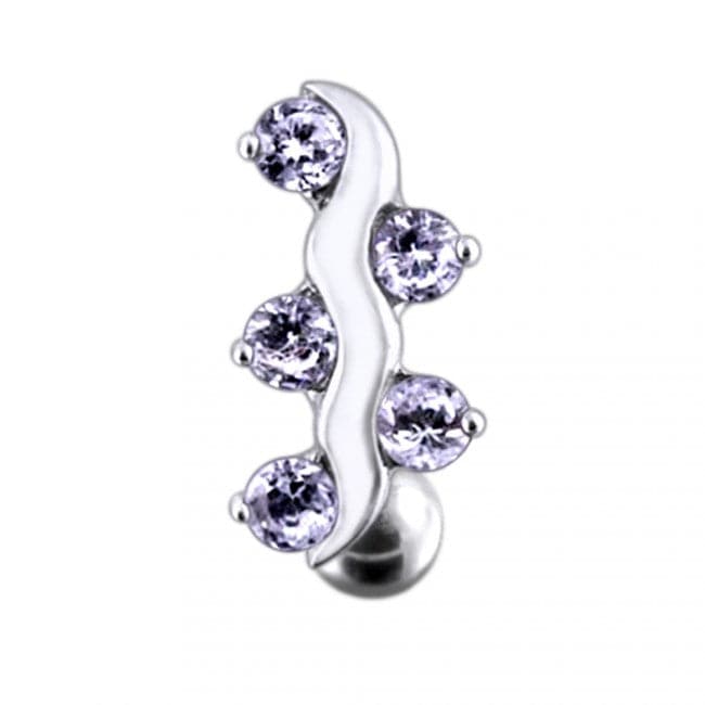 Silver Fancy Jeweled Curve Reverse Non-Moving SS or Titanium Belly Ring - Monster Piercing