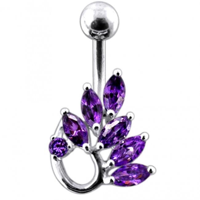 Jeweled Grapewine Leaf Non-Moving Belly Ring - Monster Piercing