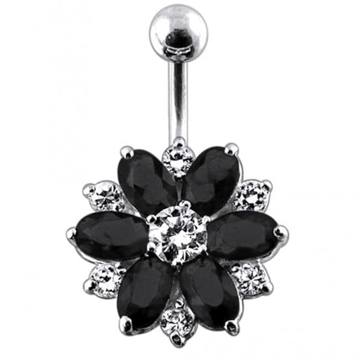 Fantasy Silver Jeweled Flower Non-Moving Belly Ring - Monster Piercing