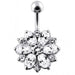 Fantasy Silver Jeweled Flower Non-Moving Belly Ring - Monster Piercing