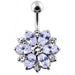 Fantasy Silver Jeweled Flower Non-Moving Belly Ring - Monster Piercing