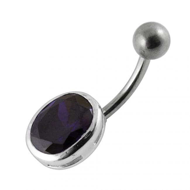 Single Oval Shaped Jeweled Non-Moving Belly Ring - Monster Piercing