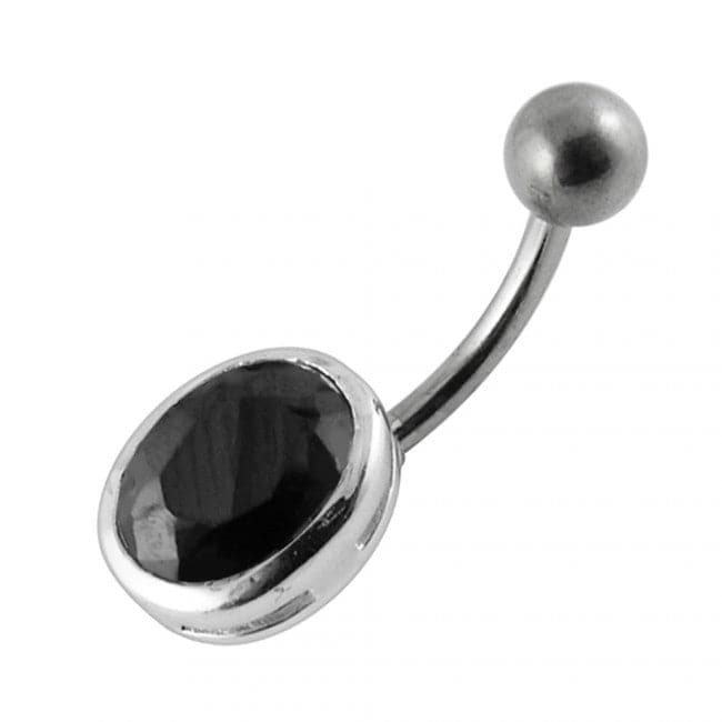 Single Oval Shaped Jeweled Non-Moving Belly Ring - Monster Piercing