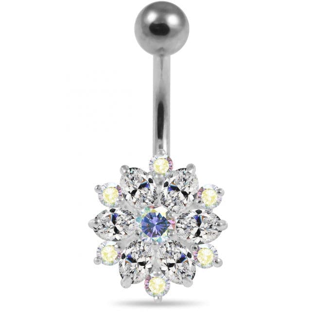 Double Colored Flower Non-Moving Belly Ring - Monster Piercing