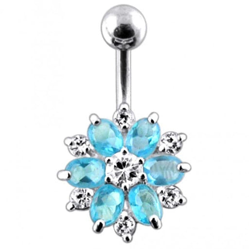 Double Colored Flower Non-Moving Belly Ring - Monster Piercing