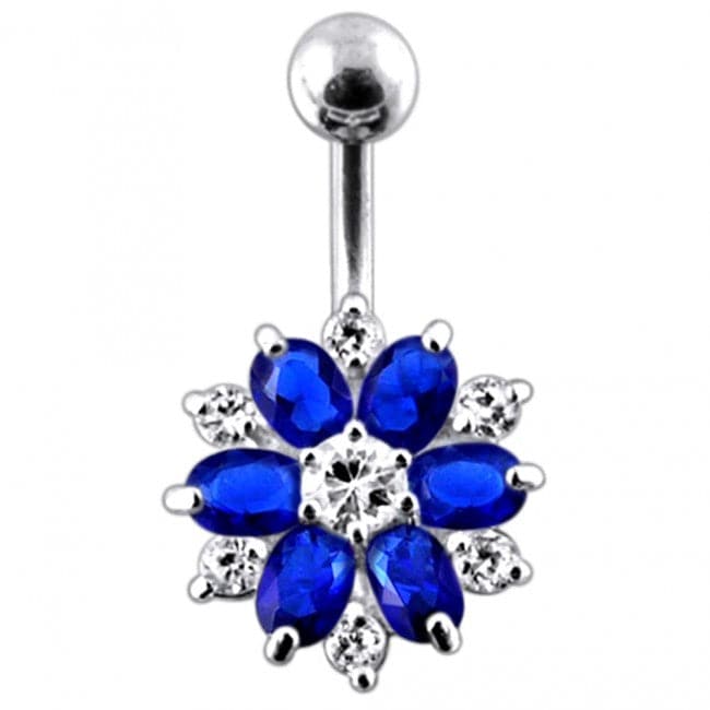 Double Colored Flower Non-Moving Belly Ring - Monster Piercing