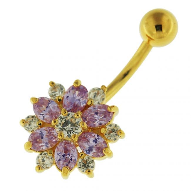 Double Colored Flower Non-Moving Belly Ring - Monster Piercing