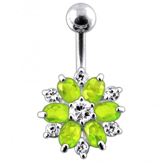 Double Colored Flower Non-Moving Belly Ring - Monster Piercing