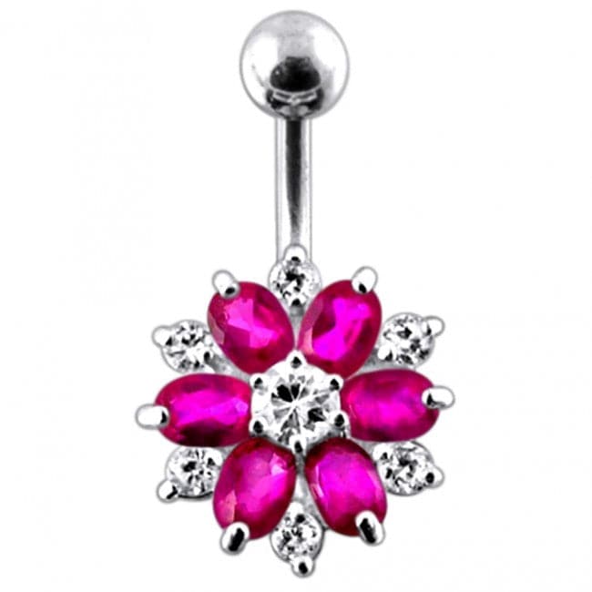 Double Colored Flower Non-Moving Belly Ring - Monster Piercing