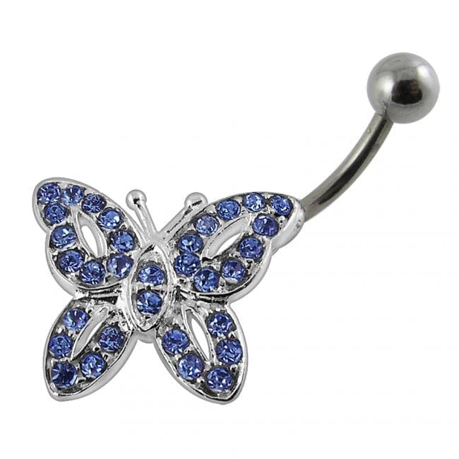 Jeweled Butterfly Non-Moving Belly Ring Body Jewelry - Monster Piercing